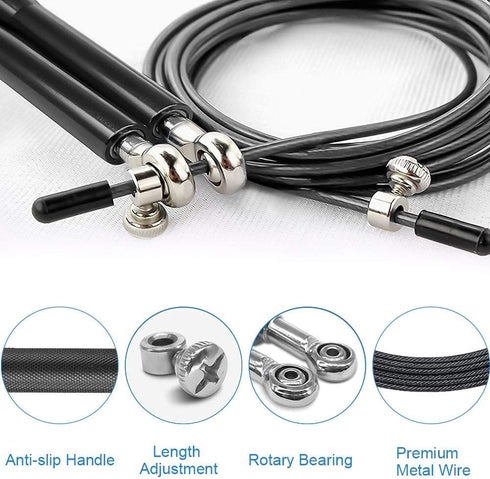 MVNOIRE Fitness Jump Rope Excercise Workout Light Bearing Skipping Ropes Metal Speed Gym Training Adults Child