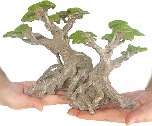 Novelsite Fish Tank Decor - Bonsai Trees with Faux Moss, Aquarium Rocks Aquascaping, Sandstone Goldfish Betta Hides