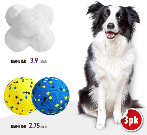 Durable Dog Chew Balls for Aggressive Chewers - Atom Teething Toys for Medium and Large Dogs, 3 Pack