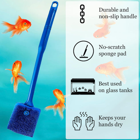 SunGrow Aquarium Crested Gecko, Hermit Crab Sponge Scraper, 16” x 2”, Double-Sided Blue Sponge