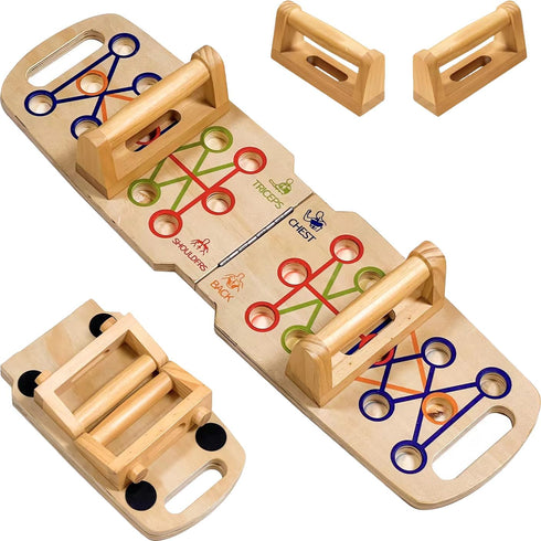 Wooden Portable Push Up Board, Foldable Fitness Strength Training Pushup Stand with Solid Bar Grips for Men and Women