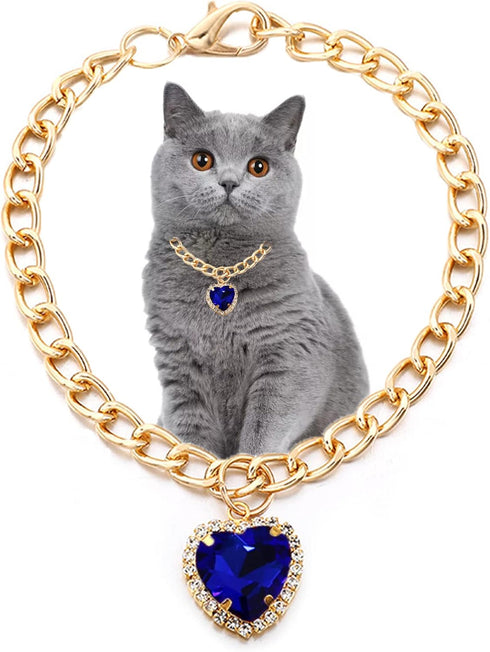 SOGAYU Cat Necklace Collar with Heart Rhinestone Pendant, Lightweight Adjustable Shine Diamond Cute