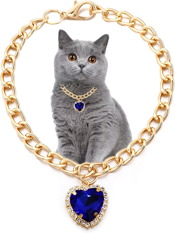 SOGAYU Cat Necklace Collar with Heart Rhinestone Pendant, Lightweight Adjustable Shine Diamond Cute