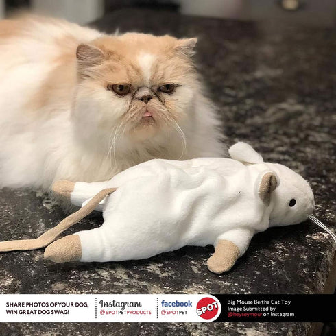 SPOT Big Mouse Bertha Cat Toy with Catnip, Lifelike Plush Mouse, Crinkle Sound, Large 7in Size for Cuddling & Playing