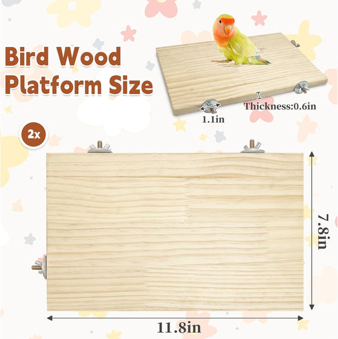 11.8 7.8 Inches 2 kathson x Large Bird Perch, PCS Natural Wooden Parrot Stand Platform, Parakeet Rectangle Stand Perch