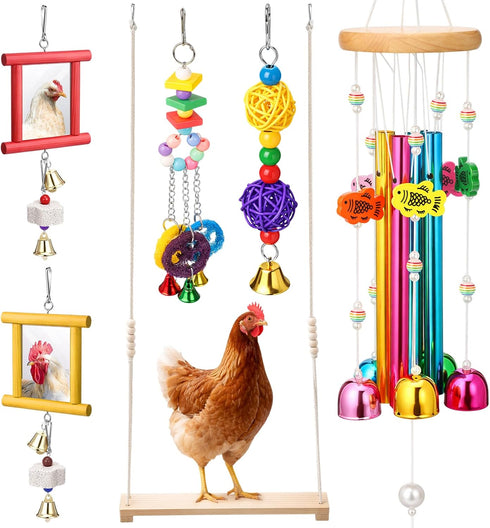 Soulchen 6 Pieces Chicken Toys for Coop Chicken Wind Chime Enrichment Toys