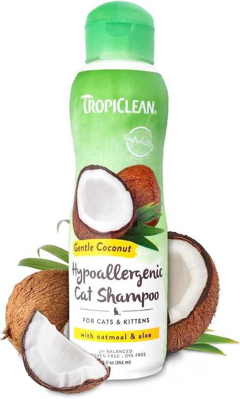 TropiClean Coconut Hypoallergenic Cat Shampoo | Gentle Kitten Shampoo for Sensitive Skin | 12 oz