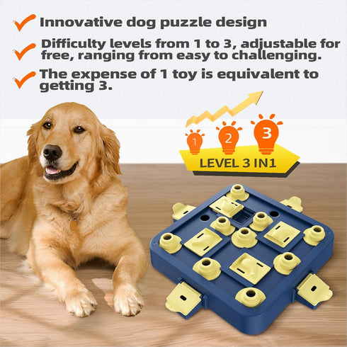 KADTC Dog Puzzle Toy for Smart Dogs, Mental Stimulation Boredom Busters, Food/Treat Feeder Level 1 2 3 Puppy Game