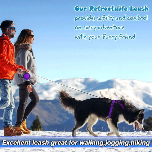 Heavy Duty Retractable Dog Leash, 16ft for S to L Dogs up to 45/115 lbs, Upgraded Lock System, Purple