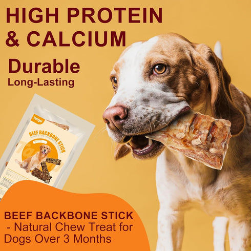 Tastyu 3pack) Beef Backbone Dog Treats Single Ingredient, Rawhide Bison Rib Bones Dog Chew Sticks for Large Dogs