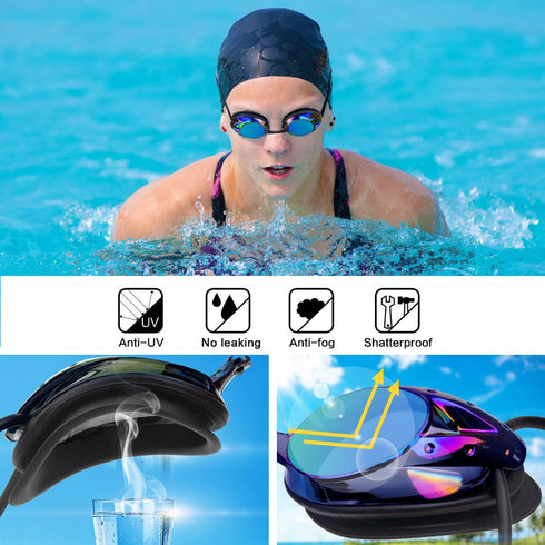 Swim Goggles, Anti Fog Swimming Goggles with UV Protection, Mirrored & Clear
