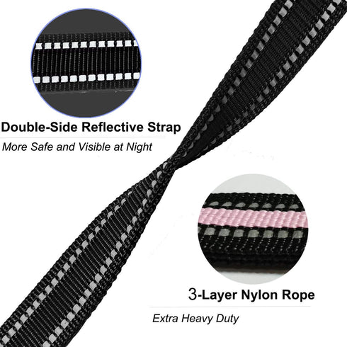 Nylon Short Dog Leash with Padded Handle, 3 Sizes, Highly Reflective Threads for Small, Medium, and Large Dogs