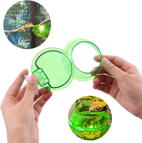 Suction Cup Reptile Feeder, Escape Proof Worm Dish, Gecko Feeder Bowl, Reptile Accessories for Lizard, 2 Pack