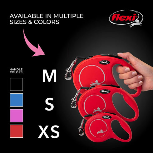 FLEXI New Classic Retractable Dog Leash (Cord), 16 ft, Small, Pink, Ergonomic, Durable, Tangle Free for Dogs Up to 26