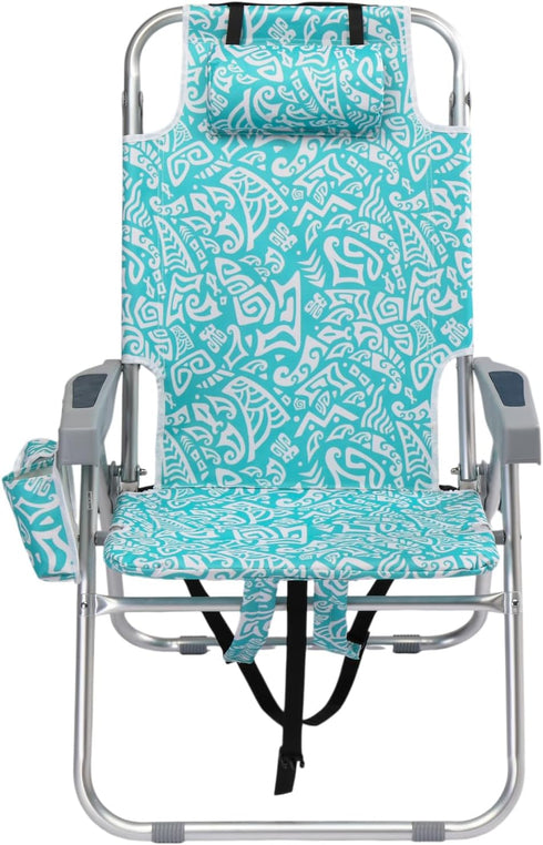Pinikuyiro Backpack 5-Position, Folding Tall Beach Chair Lightweight, Beach Chair for Adults with Cooler Bag, Cup