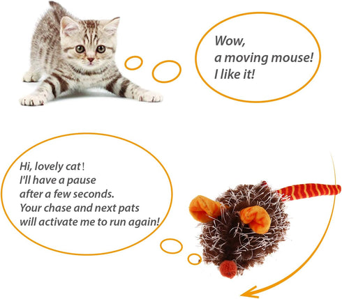 Gigwi Interactive Cat Toy, Automatic Moving Mouse with Furry Tail, Squeaky Toy for Indoor Cats, Orange Ear