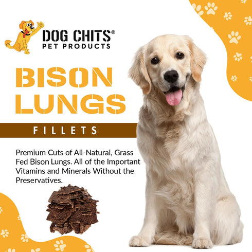 Dog Chits Bison Lung Fillets Dog Treats - All Natural, Grain and Chemical Free, High Protein, 10 oz Bag