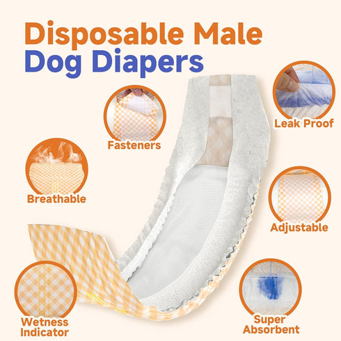 20 Count MICOOYO Disposable Male Dog Wraps, Male Dog Diapers Disposable with Wetness Indicator, Puppy Diapers Super