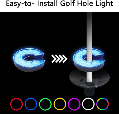 KINGTOP LED Golf Hole Lights with Lens - Light Up Night Golf, Putt-Putt Flag Cup Glow Lamp for Backyard Putting Green