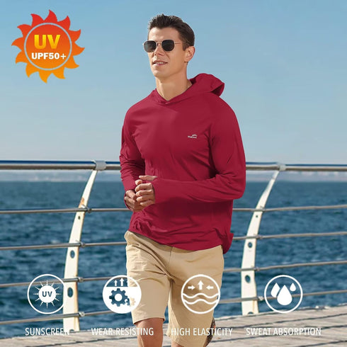 50+ Men's UPF Long Sleeve Sun Shirts UV Protection Hoodie Rash Guard Hiking Fishing Swim T Shirt