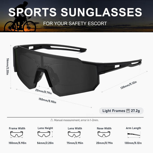 Polarized Sports Sunglasses for Men and Women - Fishing, Cycling, Mountain Bike, Baseball with UV Protection