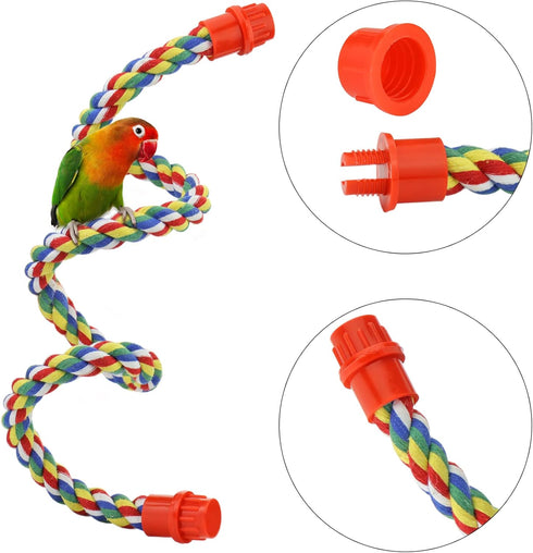 Bird Rope Perches for Parrots, Cockatiels, Budgie Cages, Comfy Colorful Rope Toy (31.5 inch)
