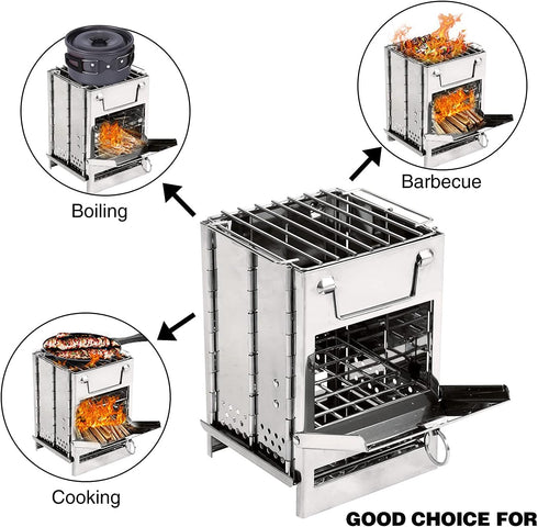 REDCAMP Folding Wood Burning Camping Stove, Portable Stainless Steel Backpacking Stove for Outdoor Cooking
