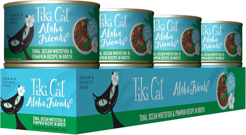 Tiki Cat Aloha Friends, Tuna, Ocean Whitefish & Pumpkin, Grain-Free Wet Cat Food, 5.5 oz Cans, Pack of 8