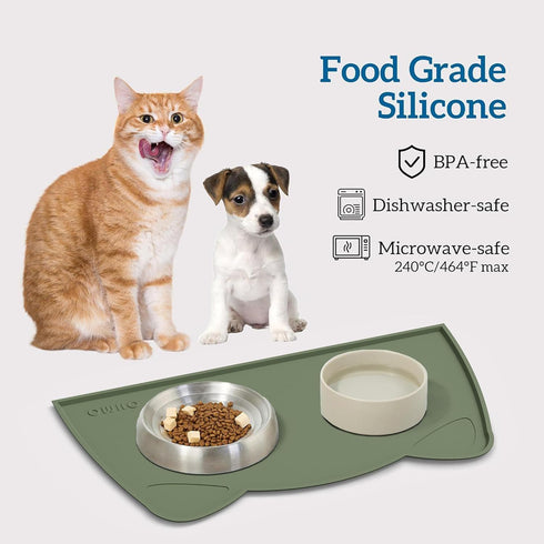 OHMO - Cat Food Mat, Silicone Pet Feeding Mat for Floor Non-Skid Waterproof Dog Water Bowl Tray, Easy to Clean Pet