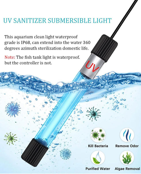 Aquarium Clean Light, 9W Submersible Aquarium Light, Fish Tank Clean Light with Timer, Submersible Waterproof Lamp for Filter Tank Sump Swim Pool by KINGYEENUO