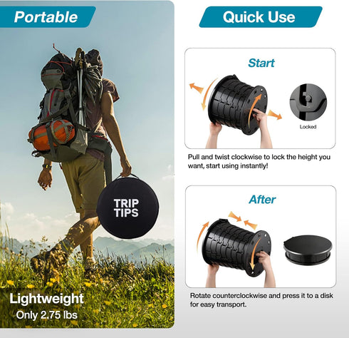 TRIPTIPS Upgrade Portable Toilet - Adjustable Height Camping Toilet for Adults and Kids, Foldable Travel Potty