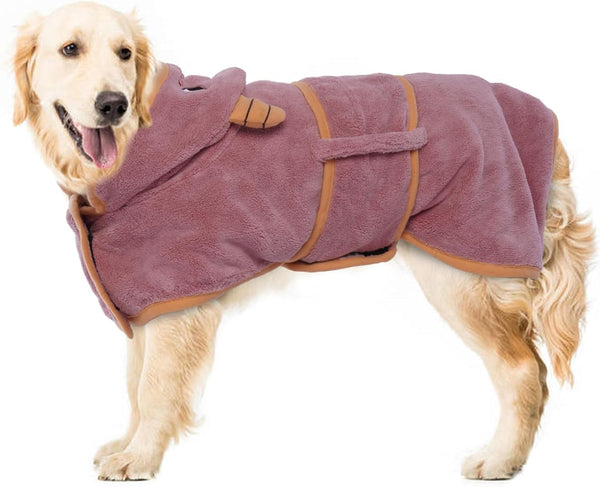 Dog Bathrobe - Microfibre Drying Coat, Super Absorbent Towel with Magic Sticker & Belly Strap for Dogs