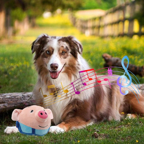 Active Moving Pet Plush Toy, Interactive Dog Toys, USB Rechargeable Washable Cartoon Pig Sound Electronic Dog Toy,