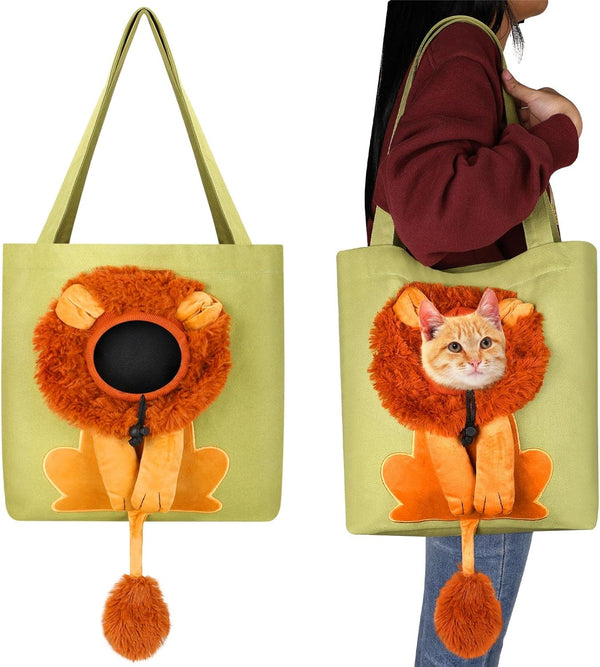 Cunno Portable Pet Canvas Shoulder Bag - Lion Shaped Cute Cat Carrier for Small Cat Dog Animal Supplies (Green)