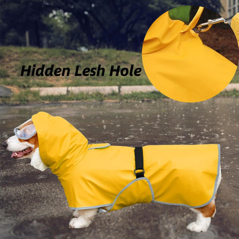 Dog Raincoat with Hood for Medium Dog - Luccalily Waterproof Jacket with Reflective Strip, Adjustable Belly Strap