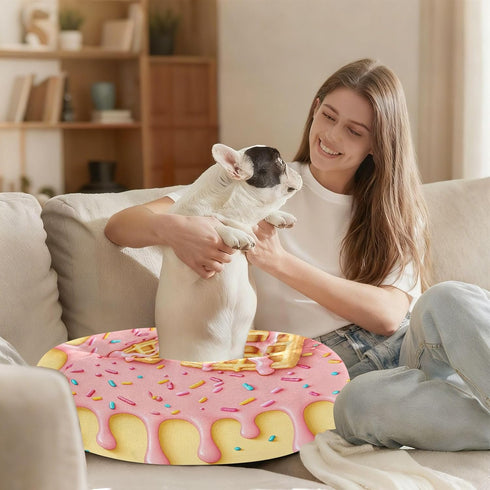 22 Inch 40 lbs Waffle Dripping Ice Cream Dog & Cat Bed, Washable Round Calming Pet Bed with Anti-Slip Bottom for Pets