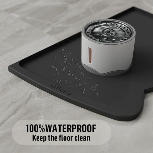 24 15'') OHMO Dog Food Mat(Black, * w/Residue Collection Pocket Silicone Pet Feeding Mat for Floor High Edges Anti
