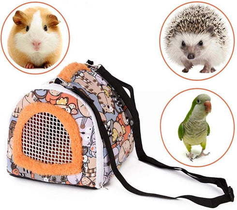 KAMEIOU Travel Carrier for Small Animals, Hedgehog, Hamster, Guinea Pig Pouch Bag with Detachable Strap