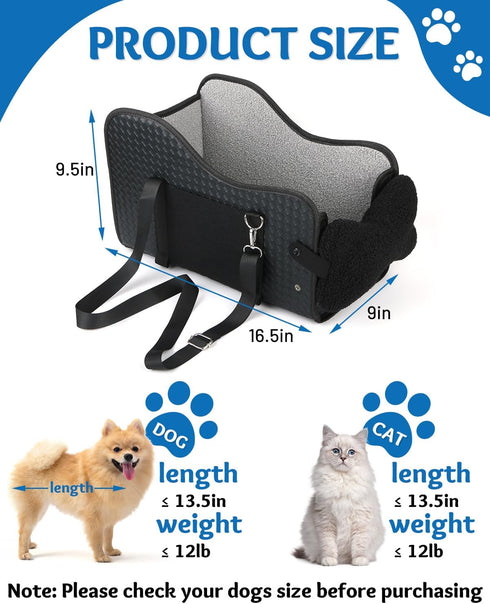 Vokvaktak Center Console Dog Car Seat, Pet Car Seat, Armrest Middle Console Booster Travel Carrier for Small Dogs