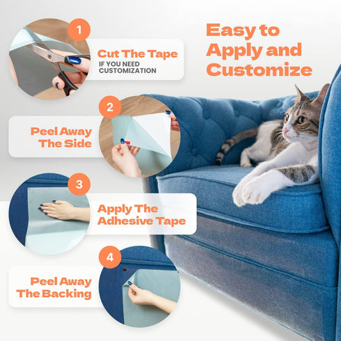 Cat Scratch Couch Protector - 12XL Clear Sheets, Extra Durable, Easy to Customize, Residue-Free