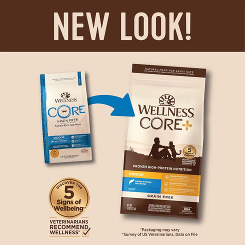 Wellness CORE+ Natural Grain-Free, High Protein Adult Dry Cat Food, Salmon and Herring Meal, 5 Pound Bag