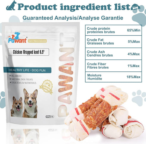Dog Treats Chicken Wrapped Rawhide Bones - Small Dog Treats, Puppy Chews, 6.5" 0.5lb
