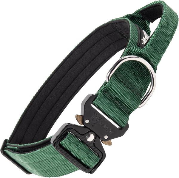 TSPRO Premium Tactical Dog Collar with Handle and Heavy Duty Quick-Release Metal Buckle for Medium to Large Dogs (Green