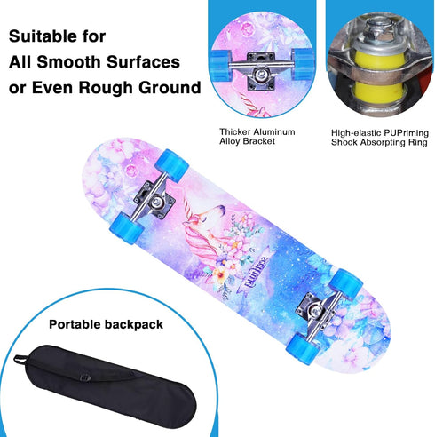 Skateboards for Beginners Kids Boys Girls and Adults, 31''x8'', 7-Layer Maple, Double Kick Concave, Solid & Durable