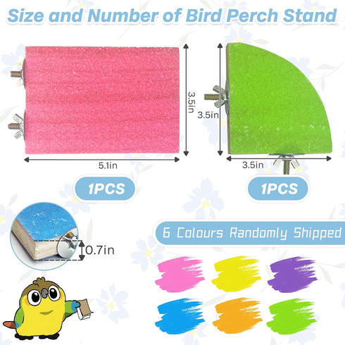kathson Bird Perch Platform - Sanded Stand Wooden Corner Shelf for Parrots, Conures, Budgies, Cockatiels