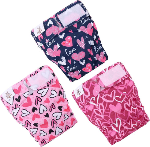 3 Pack WWD20M CuteBone Washable Dog Diapers Female No Tail Hole Reusable Doggie Period Training Pants Valentines