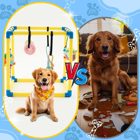 8 16.5 Inch Soulchen Puppy Play Gym with Hanging Toys, Small Dogs Enrichment Interactive Toys Pets Indoor Jungle Gym