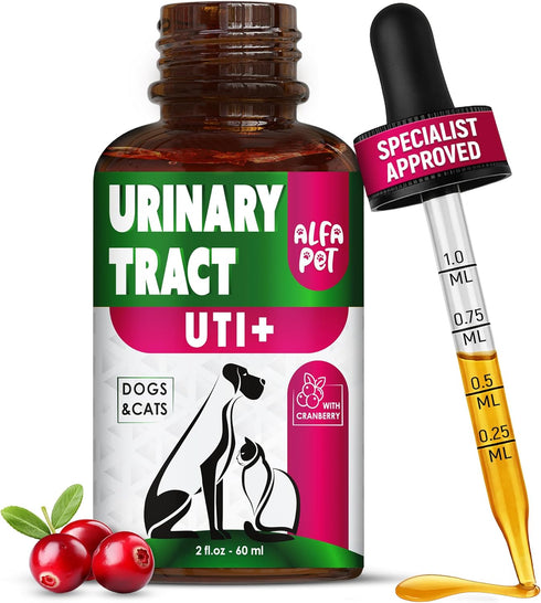 Cat Urinary Tract Infection Treatment with Cranberry, Dog UTI Care for Bladder, 2 Oz Drops for Renal Health