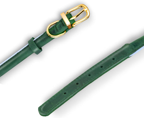 OOPSDOGGY Reflective Rolled Leather Dog Collar - Adjustable Soft Padded Collar for Small Breed Dogs (XS, 8"-11", Green)