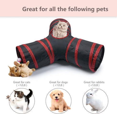 Bigladious 3 Way Cat Tunnel Collapsible Fun Pet Play Tube Toys for Cats, Kittens, Puppies & Rabbits - Portable Tunnel